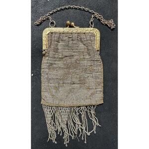 1920s signed Mandalian mesh purse • silver enamel flapper bag • art deco fringe